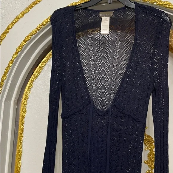 Tommy Bahama navy blue open crochet knit front tie swim cover up Dress Size XS - Picture 4 of 7